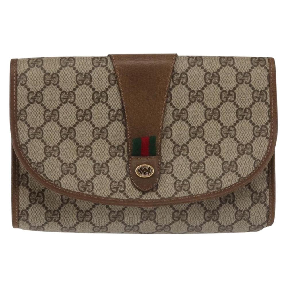 GUCCI GG Supreme Web Sherry Line Clutch Bag PVC Beige Red 89 01 030 Auth bs29490 - Picture 13 of 16